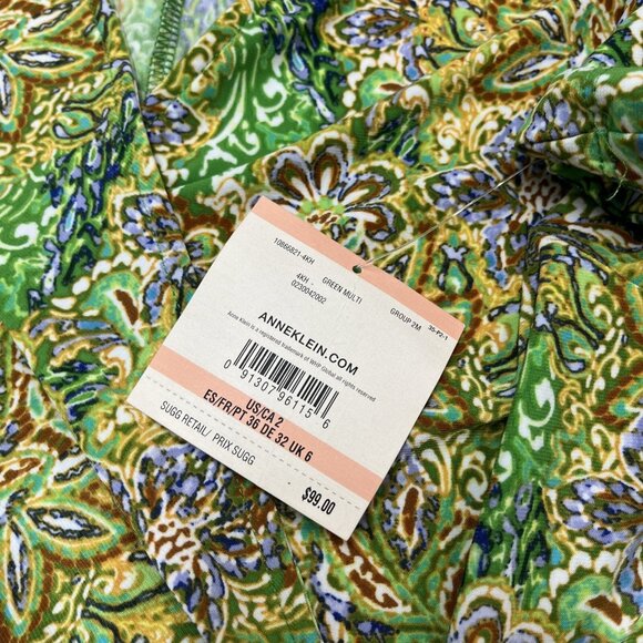 Anne Klein‎ Dress Womens 2 Green Floral Faux Wrap Jersey Knit Surplice Ruched - Picture 9 of 12